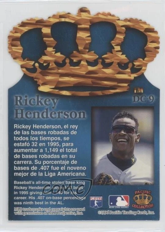 1996 Pacific Crown Collection Gold Crown Die-Cuts Rickey Henderson #DC-9 HOF - Image 2 of 2