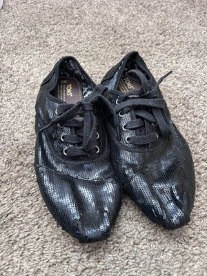 TOMS  Women s Black Sequin Cordones Lace Up Flat Shoes Size 9 
