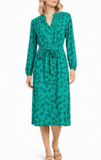 Vintage Rare 70s/80s Diane Von Furstenberg 100 silk green geometric shirt dress