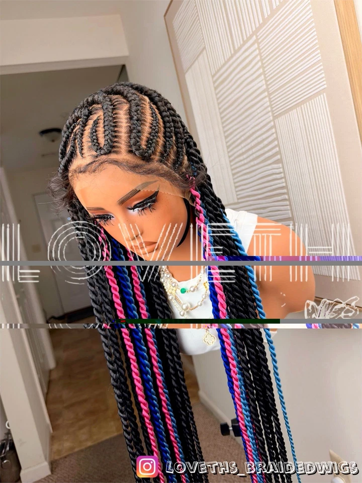 Se envía al día siguiente (ENVÍO 2 DÍAS) Peluca trenzada de encaje completo Cornrow, trenza negra sin nudos Foto 4 de 4