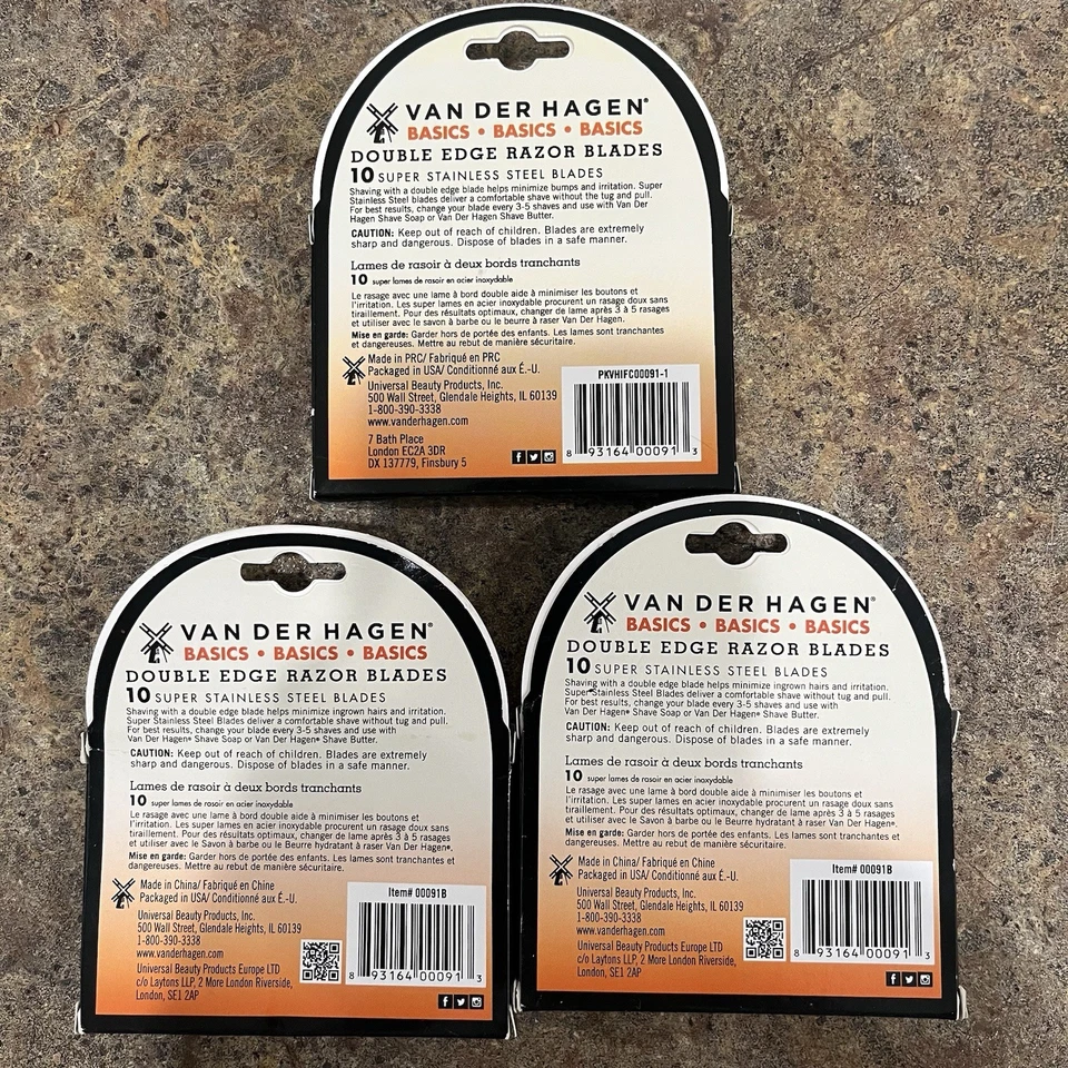 Hojas de afeitar Van Der Hagen de doble filo de acero inoxidable, 3 paquetes de 10 Foto 2 de 4