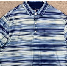 Hickey Freeman Polo Shirt Mens Large Blue White Golf Rugby Striped Performance