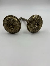 Vintage Pair Brass Curtain Drapery Tie Backs Ornate Antique Gold Hardware