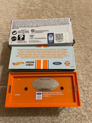 Hot Wheels Red Line Club RLC 17 F-150 Raptor #9418/ 10000 Gulf Oil Racing - Picture 6 of 7