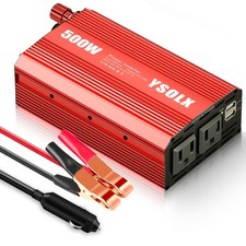 500W Car Power Inverter 12V to 110V, Dual USB Fast Charge, 2 AC Outlets