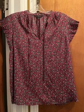 Beautiful BANANA REPUBLIC Sz M Multicolor Short Flutter Sleeve Tie Neck Blouse