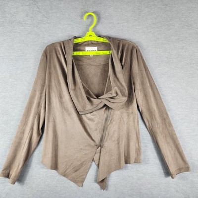 Vigoss Jacket Moto Womens Medium Brown Faux Suede Asymmetrical Zip Front Drape