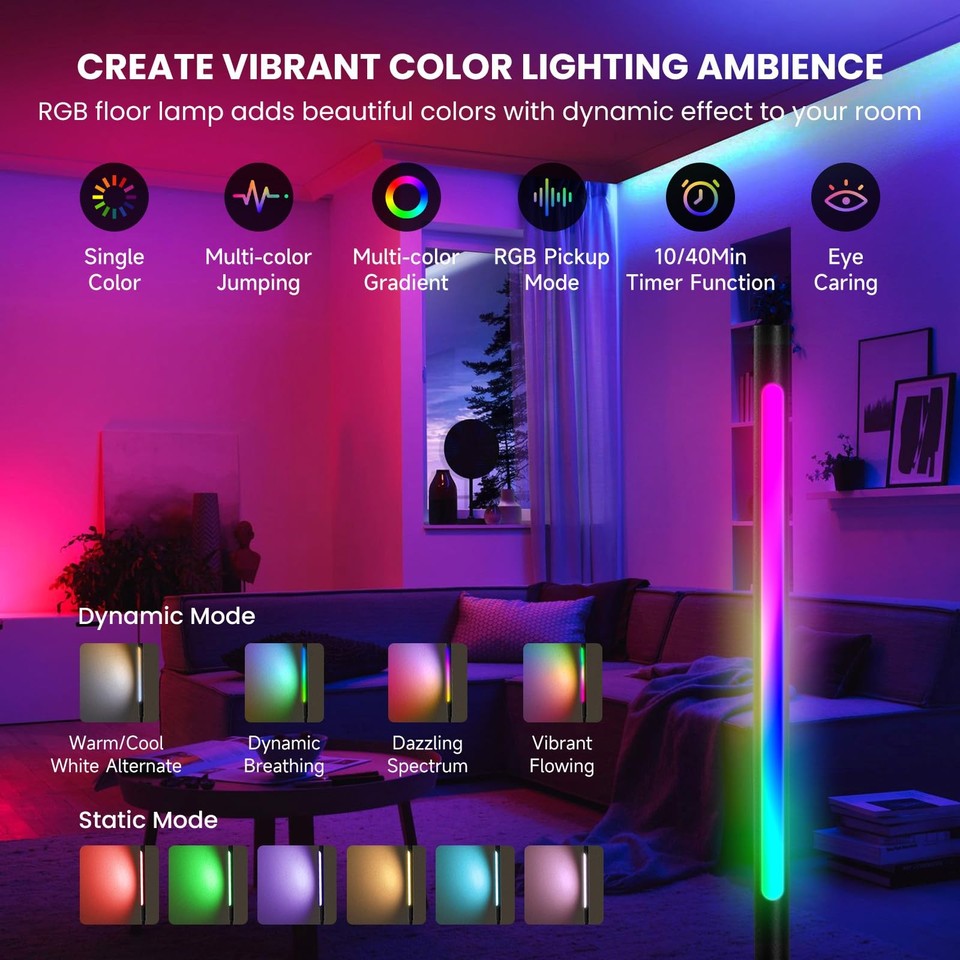 LED Floor Lamp for Living Room, Dimmable Standing Lamp with Remote