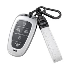 for Hyundai Key Fob Cover with Keychain for Hyundai Sonata Santa Fe Nexo Silver