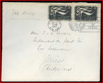 United Nations New York First Day Cover - Human Rights - Stamps #58 - 1957