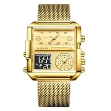 LIGE Men Watch Square Watch Meshband Luxury Gold Male Quartz Digital Wristwatch