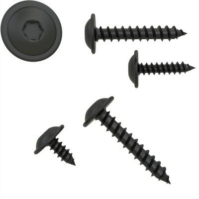 Blechschrauben TORX Flachkopf mit Scheibe schwarz verzinkt DIN 7049 3,9 4,8 mm