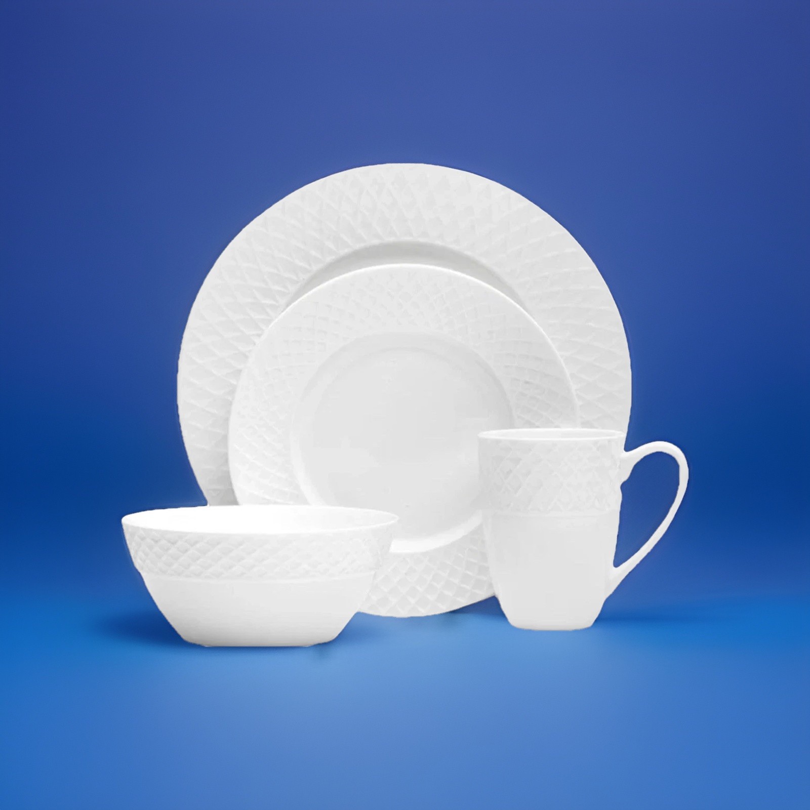 Mikasa Trellis White 16pc. Bone China Dinnerware Set  (Service for Four)