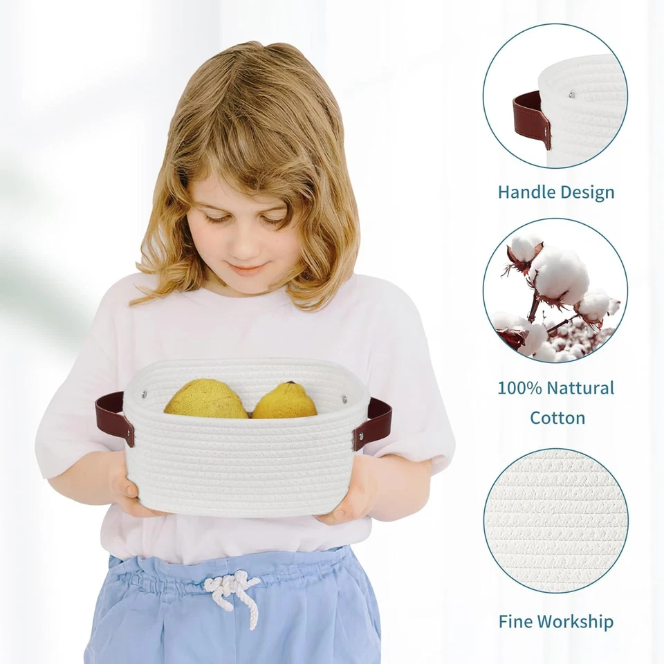 Pequeña cesta de almacenamiento, mini cestas con asa, linda cesta tejida de algodón Foto 4 de 4