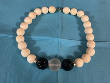 14K Gold Vintage elfenbeinfarben 15mm-16mm Perlenkette schwarzer Onyx & mattiert