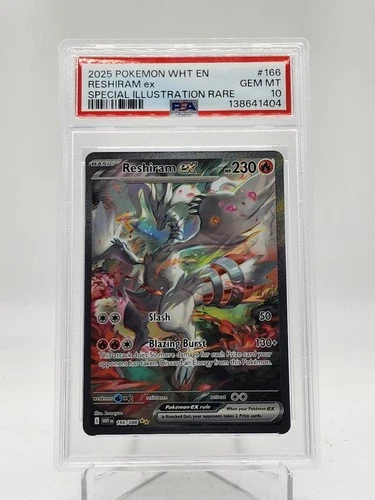 RESHIRAM EX 2025 POKEMON WHITE FLARE SIR #166/086 PSA 10 Q0895