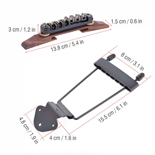 Tailpiece Rosewood Base Bridge with Roller for 6 String LP SG Jazz Guitar - Picture 6 of 7