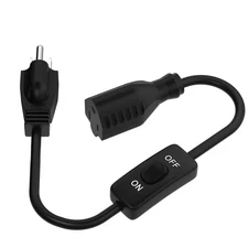 1.5 FT 3 Prong Extension Cord with On/Off Switch 18AWG Black Indoor Cable