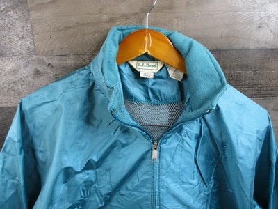 LL Bean Jacket Mens Large Blue Nylon Windbreaker Hidden Hood Mesh Lined Outdoor