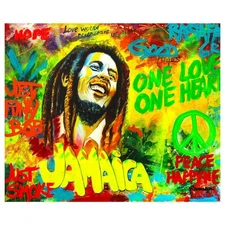 Nastya Rovenskaya "Bob Marley" Orig Mixed Media Canvas OOAK Signed COA 20"x24"