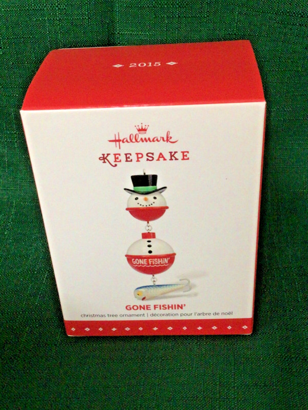 New 2015 Hallmark Ornament Gone Fishin’ Snowman Fishing Bobber Lure Fish