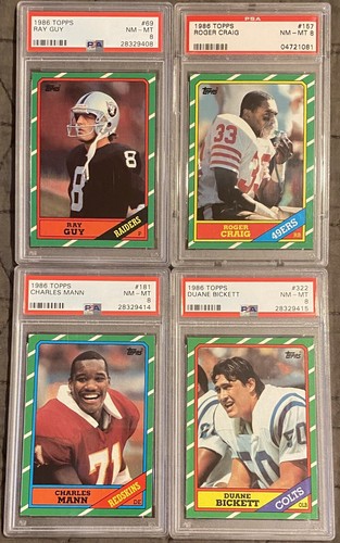 1986 Topps Football lot of 4 PSA 8 HOF Mann, Guy, Craig, Bickett NM-MT - Picture 1 of 5