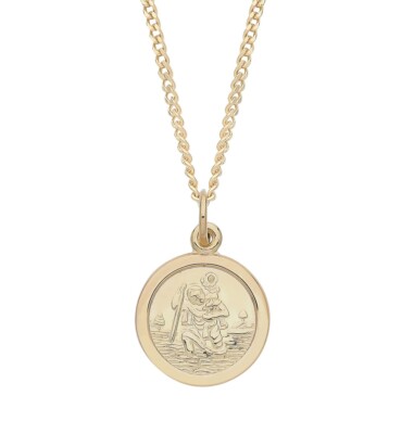 9 Karat Gold St. Christopher Anhänger Halskette + 18 Zoll Massivgold Kette ~ Hergestellt in Großbritannien -
