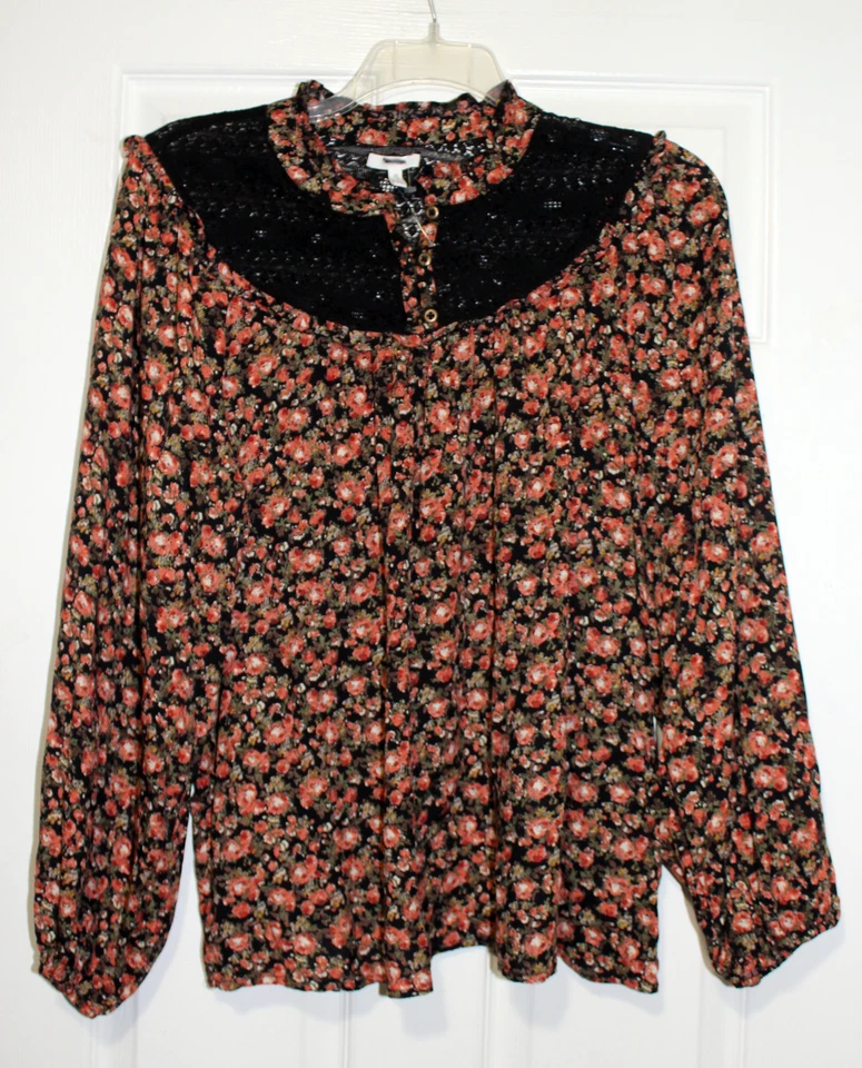 Blusa Top Maurices Para Mujer XL Óxido Pequeña Estampado Floral Encaje Yugo Nueva