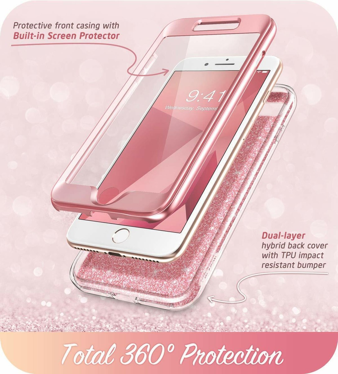 Custodia I-Blason [Cosmo] Per IPhone 7 Plus/8 Plus – Glitter Con Protezione Scherzo Integrata – Girevole 360°