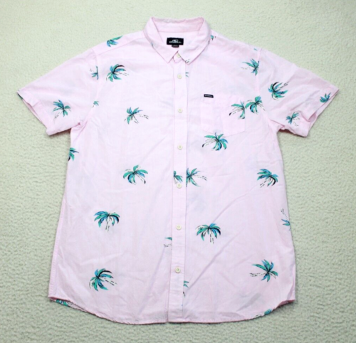 O'Neill Shirt Men's Large Pink Standard Fit Hawaiian Palm Trees Summer Beach - Afbeelding 1 van 15