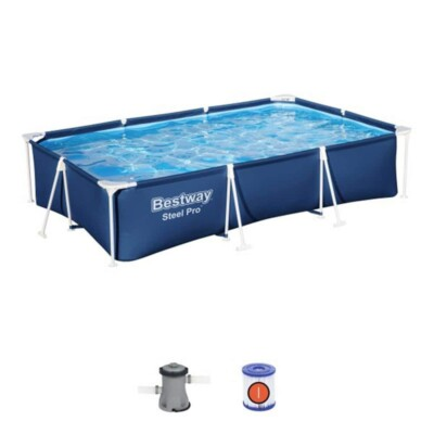 #ad 9.8 ft. x 6.6 ft. Rectangular Above Ground Pool Set 26 in. Deep Metal Frame