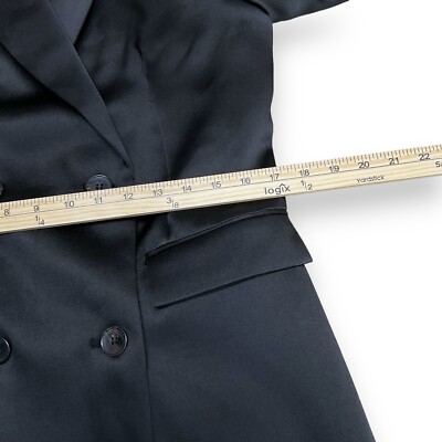 H&M Blazer Women Medium Black Longline Satin Silky Double H&M Blazer Women Medium Black Longline Satin Silky Double