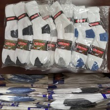 60 Pairs Men Crew Socks White W/Color Solid Sports Casual Cotton 9-11 10-13 Lots