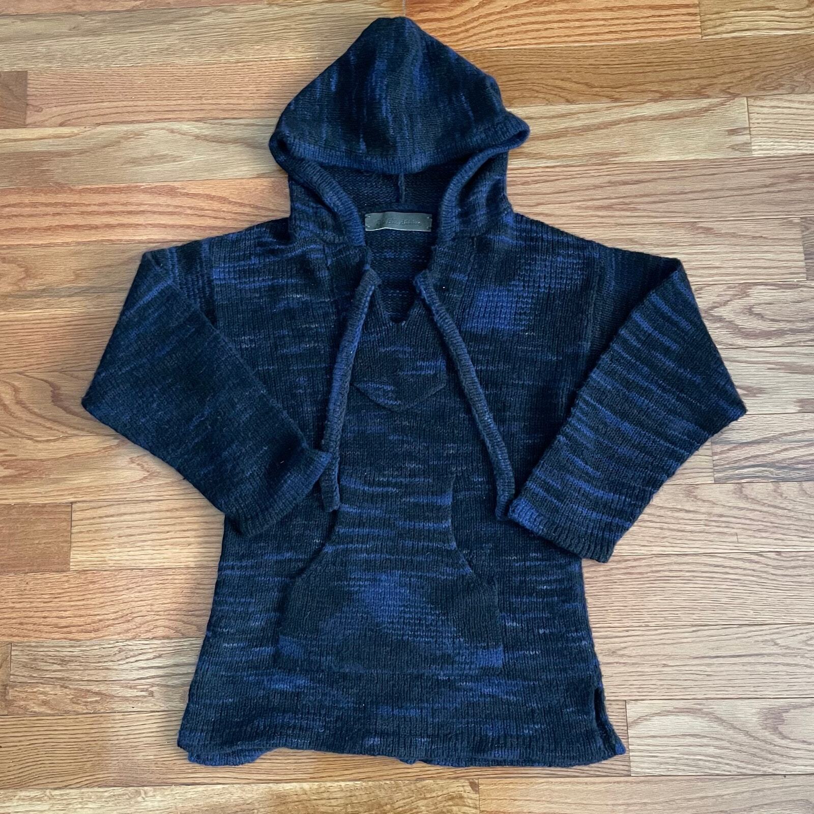 The Elder Statesman Baja Hooded Cashmere Sweater Womens XS Blue Black Casual