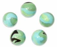 22mm "Butterfly" Glass Marble Shooters Pk 5 Mint Green /Turquoise  Black Swirls