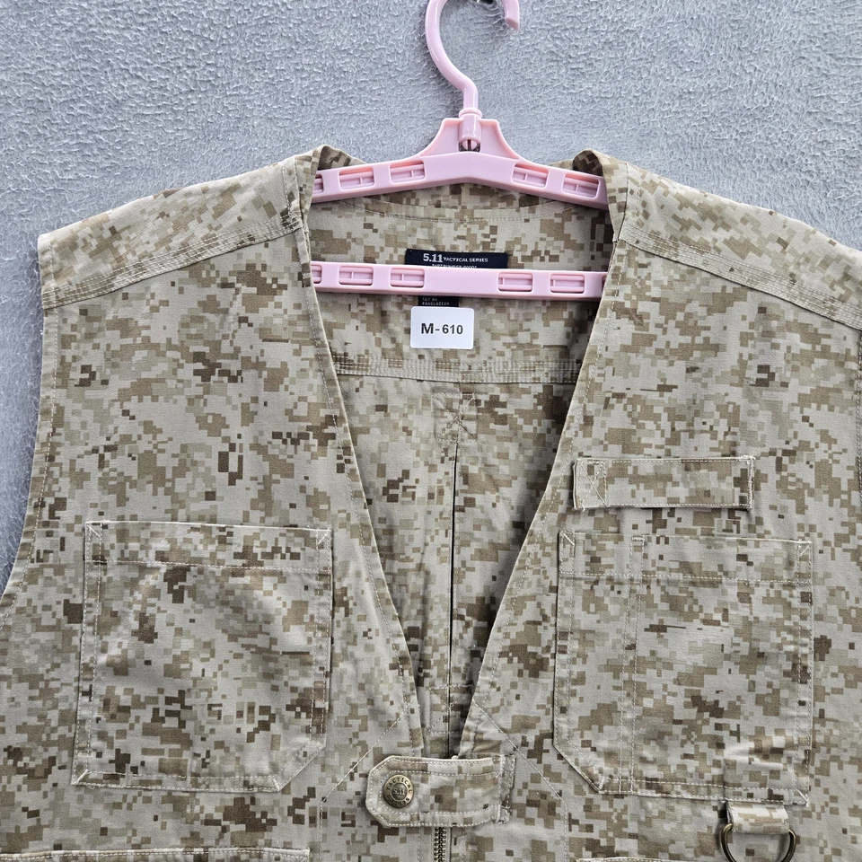 5.11 Tactical Men Vest XL Beige Camouflage Button Sleeveless Cotton Pockets - Image 3 of 4