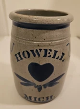 STONEWARE HAND THROWN POTTERY Salt Glaze Crock HOWELL, Mich Utensil Holder
