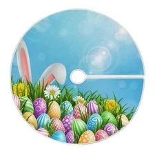 Easter Tree Skirt Easter Bunny Eggs Xmas Tree Skirts Mat for Holiday Party In...