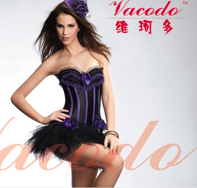 Flower Lace Satin Lace Up Overbust Burlesque Corset Top + Black Tutu Skirt set 