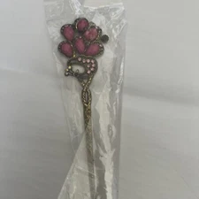 Jeweled Pink and Gold Women's Hair Stick Hair Jewelry Pink, White, Black Stones