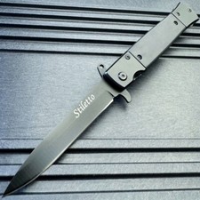 8.5" Black Military Spring Assisted Open Folding Pocket Knife G10 Handle Blade