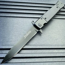 8.5" Black Military Spring Assisted Open Folding Pocket Knife G10 Handle Blade