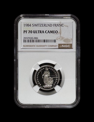 SWITZERLAND. 1984, 1 Franc - NGC PF70 - Top Pop🥇 Helvetia, Alpine Rose RARE - Picture 2 of 5