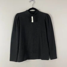 Madewell Resourced Plush Mockneck Puff Sleeve Top Knit Pullover Small Gray