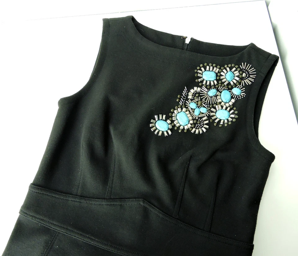 Tory Burch dress XS black turquoise blue embellished logo zip elegant classy  - Image 2 of 4