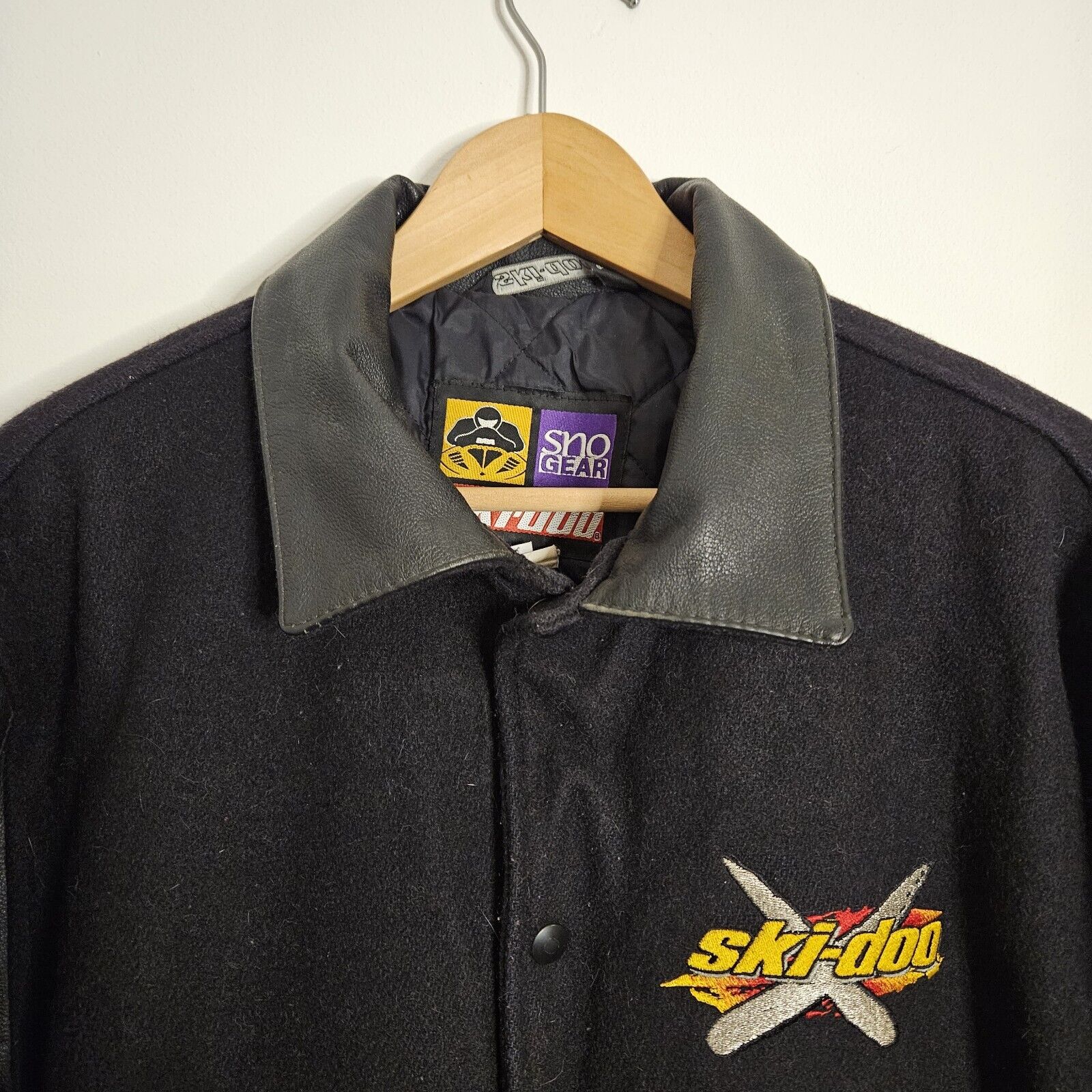 Vintage Ski-Doo X Team Jacket Adult Medium Black Leather Wool Snowmobile 90s