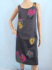 LOFT Size 12 Black /Multi-color Floral Sleeveless High Waist Fit & Flare Dress