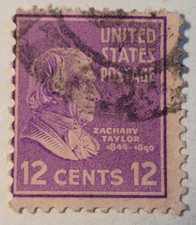 U.S. Postage ~ Zachary Taylor ~ Used/Posted ~ 12¢ Purple Stamp ~ c.1938 ~ M04