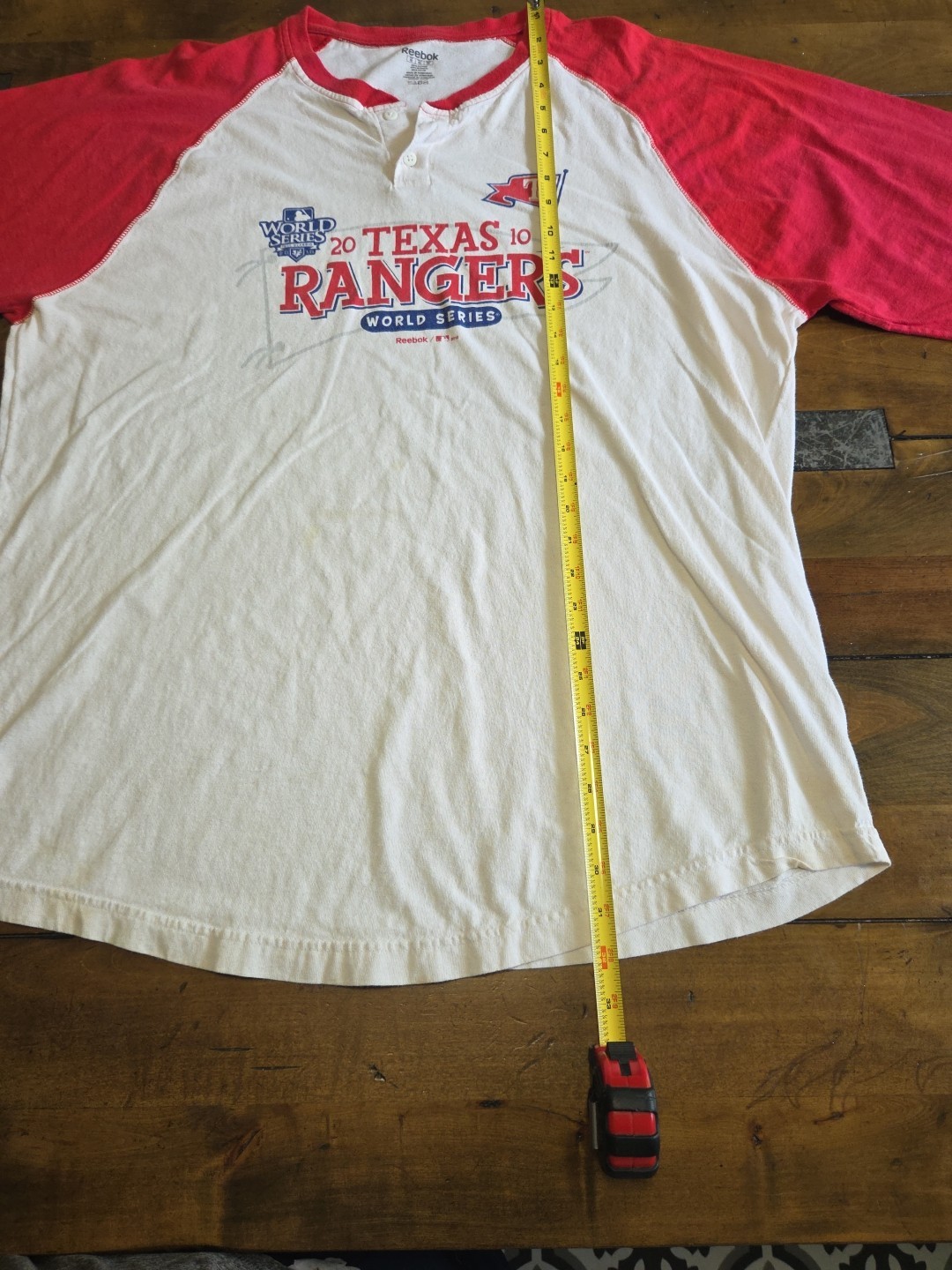 2010 Texas Rangers World Series Reebok Raglan Shirt Henley Men’s 2XL MLb image 7