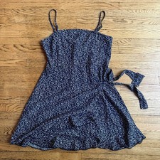 Shein Mini Cami Dress Girls 11Y 12Y Navy Ditzy Floral Skater Faux Wrap Tie Front